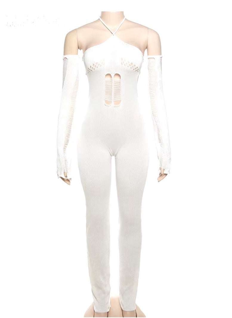 CarmenKnit Halter Jumpsuits with matching gloves and Backless  Hollow Skinny 
This is perfect for a girls night or even a fancy dinner or club!!
Waist: 23.62-26.77"
ButCarmenFemme FineryyFemme Fineryy