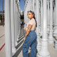 DemiY2K Jeans High Waist Denim Wide Leg Pants  
 
Model is wearing Medium in Blue.DemiFemme FineryyFemme Fineryy