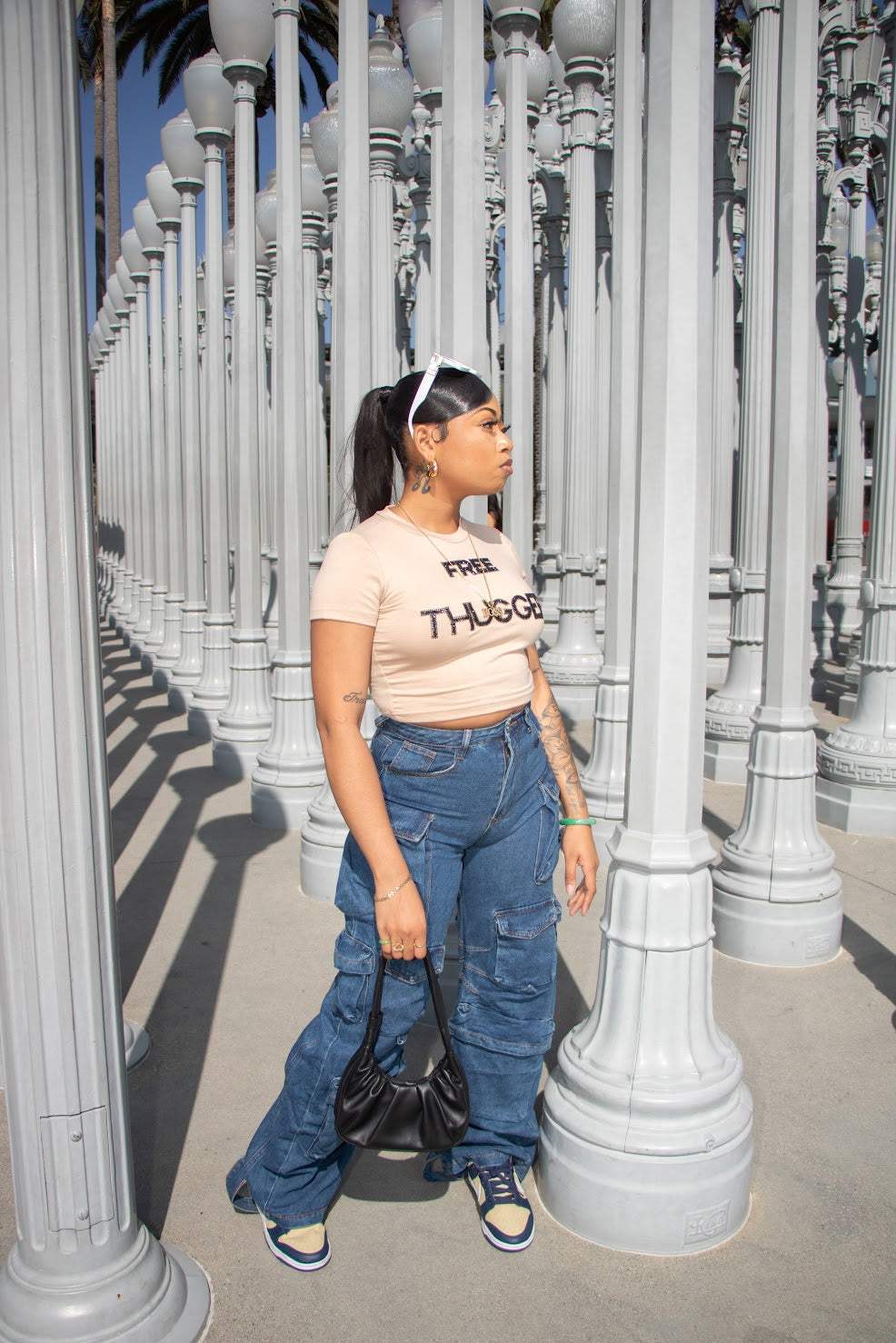 DemiY2K Jeans High Waist Denim Wide Leg Pants  
 
Model is wearing Medium in Blue.DemiFemme FineryyFemme Fineryy